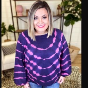 XL navy and fuchsia tie dye sweater by Umgee